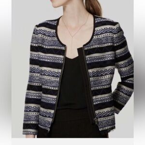 💕- NWT Ann Taylor Loft Jacket Fringe Stripe Texture Aztec Zip Blazer size 10